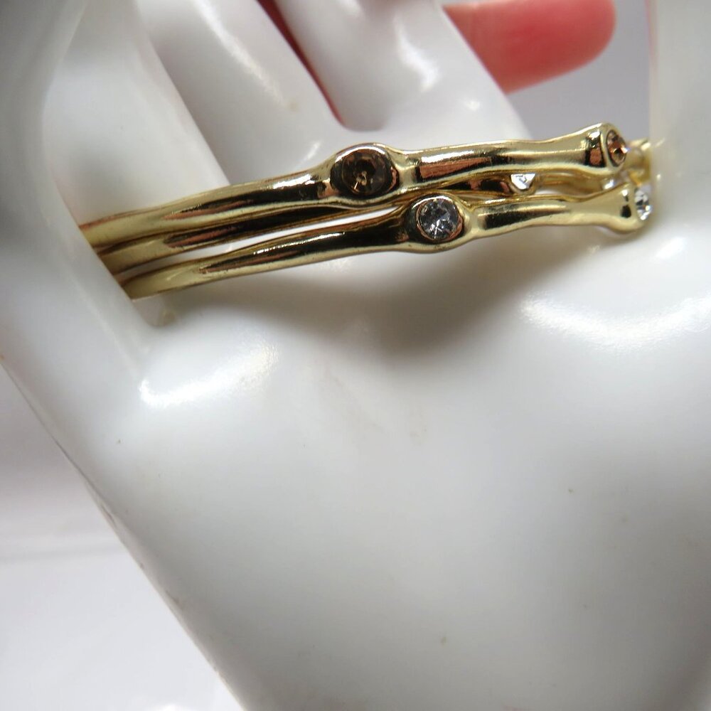 Set 3 Bracelets Bangle Stack Gold Tone Clear Yell… - image 2